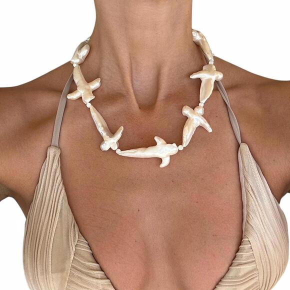 Jewelry - White and cream genuine freshwater cross pearl necklace
